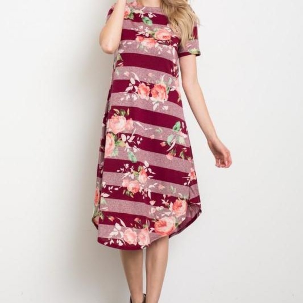 Burgundy Floral Tee Dress